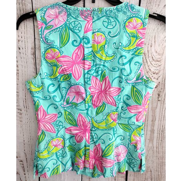 Lilly Pulitzer | Vintage Floral Embroidered V-Neck Sleeveless Tailored-Fit Top 8 - Picture 3 of 9